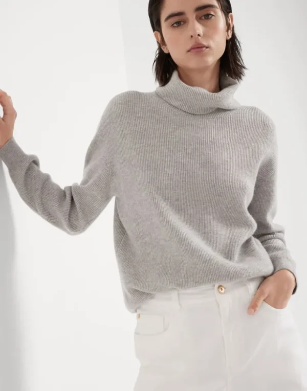 Brunello Cucinelli Rollkragenpullover aus Kaschmir in Patentstrick mit Monili | Damen Strickwaren