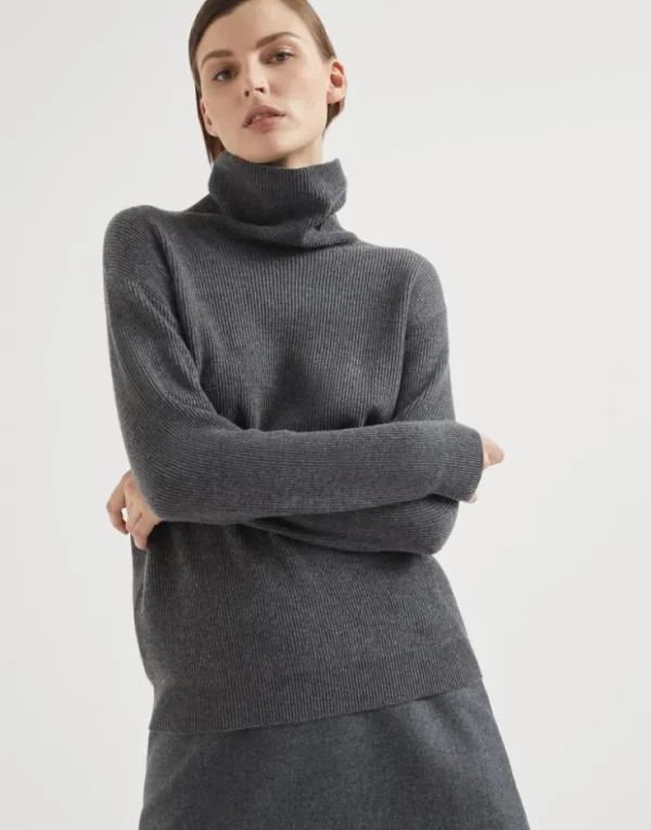 Brunello Cucinelli Rollkragenpullover aus Kaschmir in Patentstrick mit Monili | Damen Strickwaren