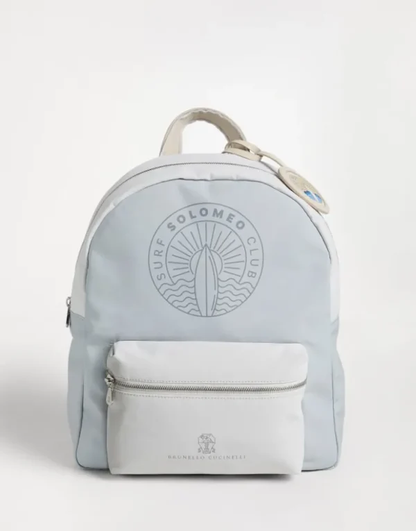 Brunello Cucinelli Rucksack aus Baumwollgewebe mit Membran und Kalbsleder mit Surf-Print | Kinder Accessoires