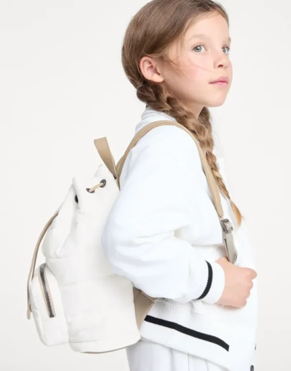 Brunello Cucinelli Rucksack aus gestepptem Nylon und Leder mit Monili | Kinder Taschen