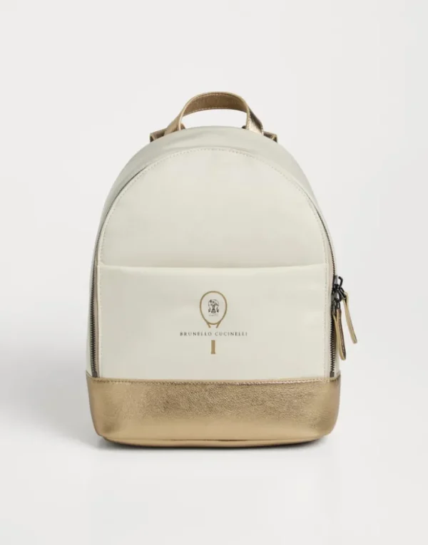 Brunello Cucinelli Rucksack aus mattem Nylon und Lamé-Kalbsleder mit Tennis-Logo | Kinder Taschen