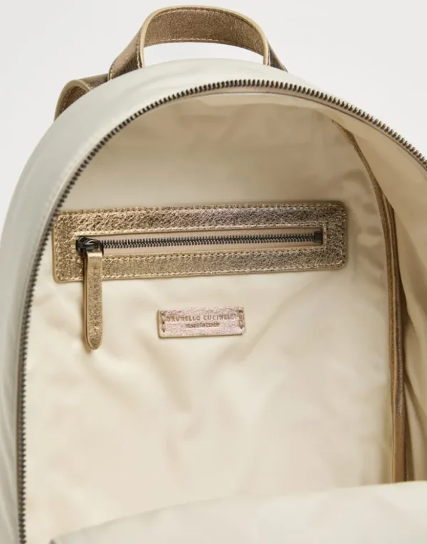 Brunello Cucinelli Rucksack aus mattem Nylon und Lamé-Kalbsleder mit Tennis-Logo | Kinder Taschen