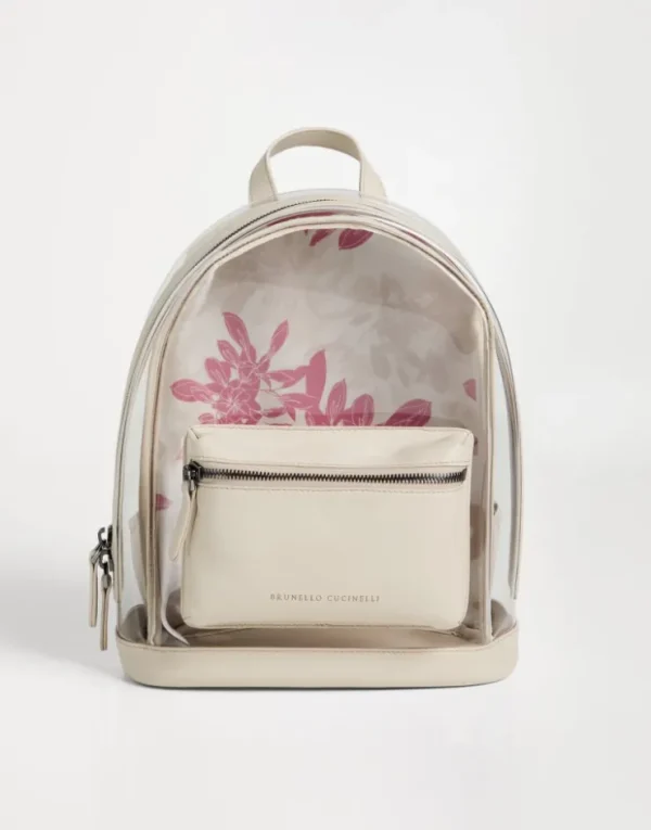 Brunello Cucinelli Rucksack aus PVC und Nappaleder mit Blumenprint und Monili | Kinder Taschen