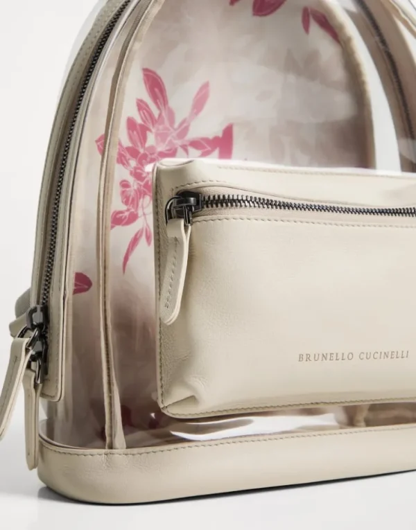 Brunello Cucinelli Rucksack aus PVC und Nappaleder mit Blumenprint und Monili | Kinder Taschen