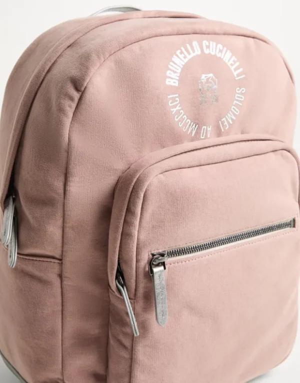 Brunello Cucinelli Rucksack aus Smooth-Baumwollsweat und Lamé-Kalbsleder mit Stickerei und Monili | Kinder Taschen