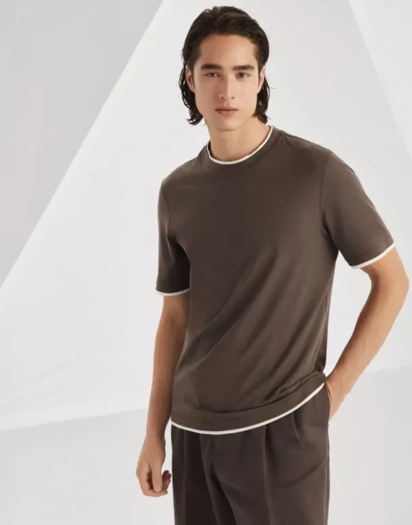 Brunello Cucinelli Rundhals-T-Shirt aus Baumwolljersey mit Faux-Layering | Herren T-shirts & Poloshirts