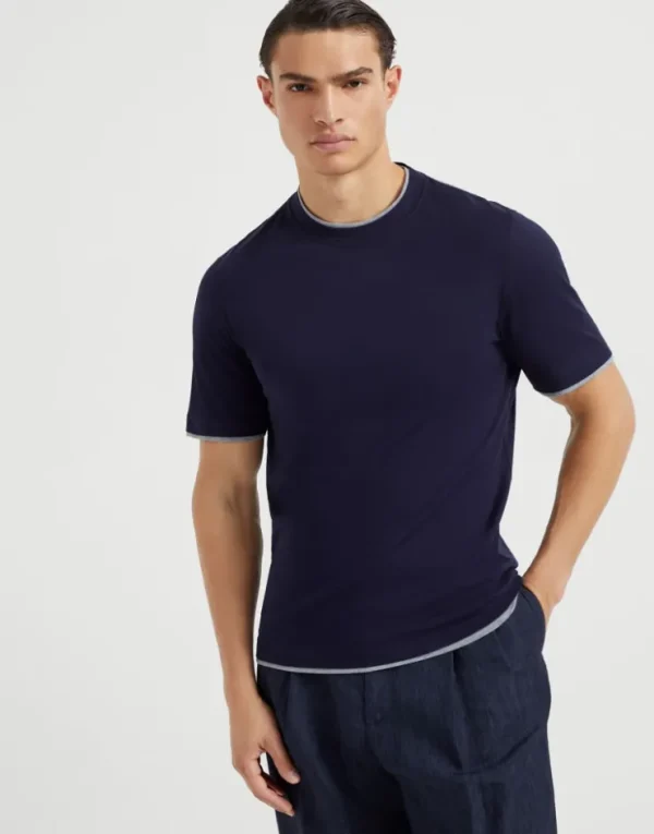 Brunello Cucinelli Rundhals-T-Shirt aus Baumwolljersey mit Faux-Layering | Herren T-shirts & Poloshirts