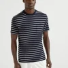 Brunello Cucinelli Rundhals-T-Shirt aus gestreiftem Jersey in Seide und Baumwolle mit Brusttasche | Herren T-shirts & Poloshirts