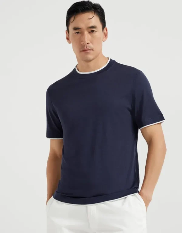 Brunello Cucinelli Rundhals-T-Shirt aus Jersey in Seide und Baumwolle mit Faux-Layering | Herren T-shirts & Poloshirts