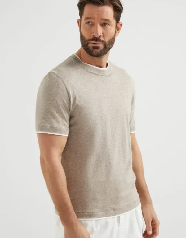 Brunello Cucinelli Rundhals-T-Shirt aus Jersey in Leinen und Baumwolle mit Faux-Layering | Herren T-shirts & Poloshirts