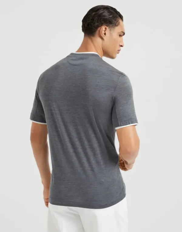 Brunello Cucinelli Rundhals-T-Shirt aus Jersey in Seide und Baumwolle mit Faux-Layering | Herren T-shirts & Poloshirts