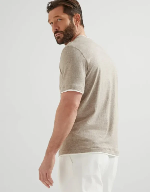 Brunello Cucinelli Rundhals-T-Shirt aus Jersey in Leinen und Baumwolle mit Faux-Layering | Herren T-shirts & Poloshirts