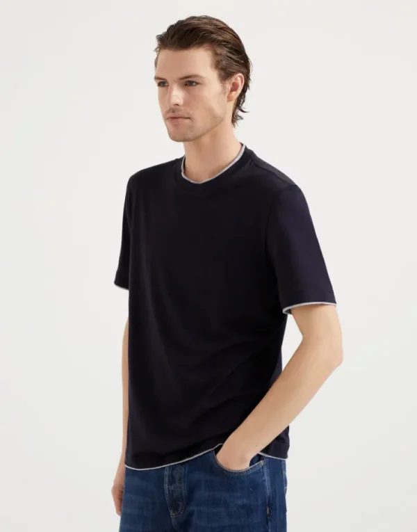 Brunello Cucinelli Rundhals-T-Shirt aus leichtem Jersey in Seide und Baumwolle in Layering-Optik | Herren T-shirts & Poloshirts