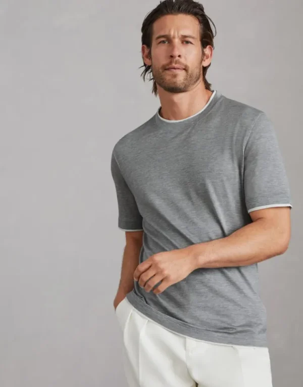 Brunello Cucinelli Rundhals-T-Shirt aus leichtem Jersey in Seide und Baumwolle in Layering-Optik | Herren T-shirts & Poloshirts