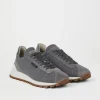 Brunello Cucinelli Runners aus Schurwollcanvas und Veloursleder mit Shiny Tab | Damen Sneakers