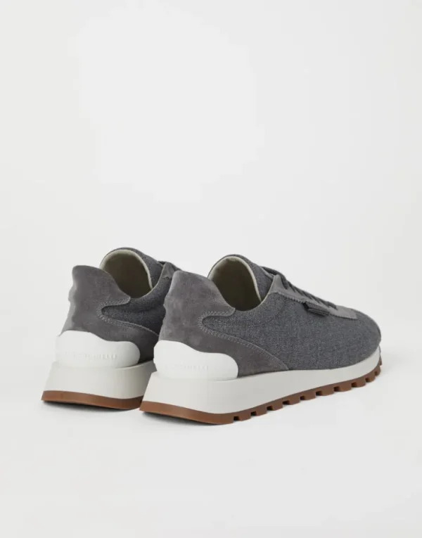 Brunello Cucinelli Runners aus Schurwollcanvas und Veloursleder mit Shiny Tab | Damen Sneakers