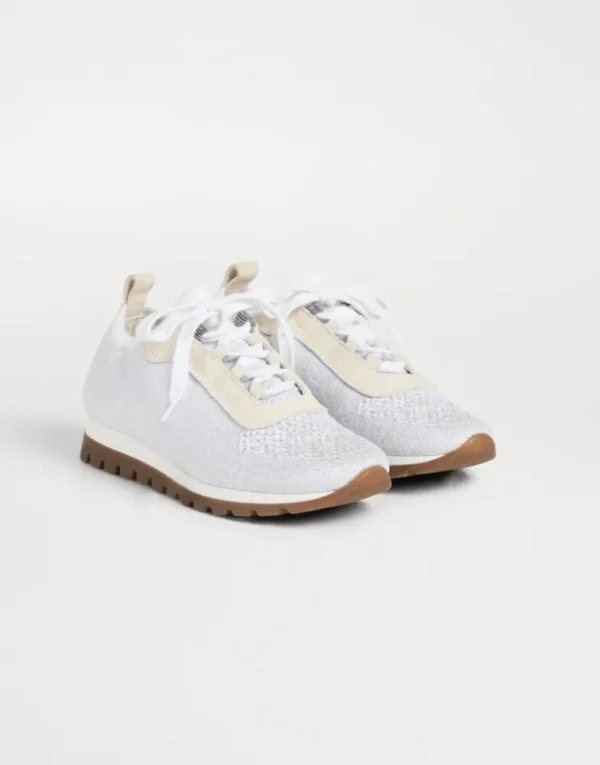 Brunello Cucinelli Runners aus Sparkling-Baumwollstrick und Veloursleder mit Monili | Kinder Schuhe