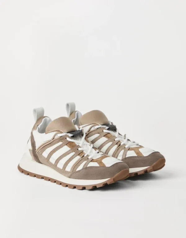 Brunello Cucinelli Runners aus Veloursleder und Techno-Stoff mit Shiny Loop Detail | Damen Sneakers