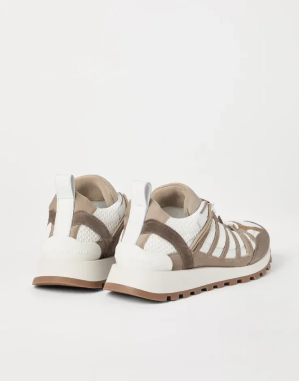 Brunello Cucinelli Runners aus Veloursleder und Techno-Stoff mit Shiny Loop Detail | Damen Sneakers