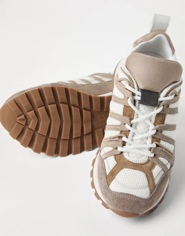 Brunello Cucinelli Runners aus Veloursleder und Techno-Stoff mit Shiny Loop Detail | Damen Sneakers