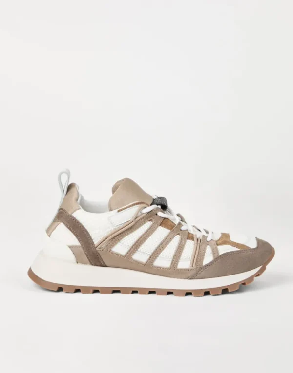 Brunello Cucinelli Runners aus Veloursleder und Techno-Stoff mit Shiny Loop Detail | Damen Sneakers