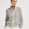 Brunello Cucinelli Rustic Dazzling Net-Cardigan aus Seide und Leinen | Damen Strickwaren