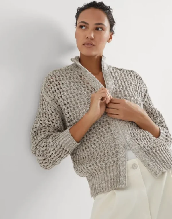 Brunello Cucinelli Rustic Dazzling Net-Cardigan aus Seide und Leinen | Damen Strickwaren