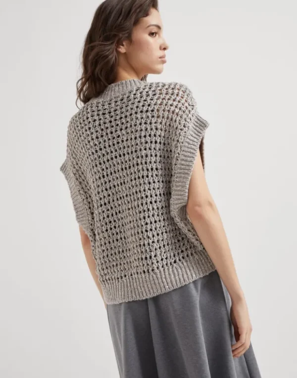 Brunello Cucinelli Rustic Dazzling Net-Pullover aus Seide und Leinen | Damen Strickwaren