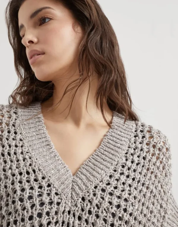 Brunello Cucinelli Rustic Dazzling Net-Pullover aus Seide und Leinen | Damen Strickwaren