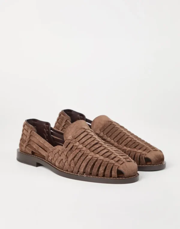 Brunello Cucinelli Sandalen aus geflochtenem Veloursleder | Herren Pantoletten & Flipflops