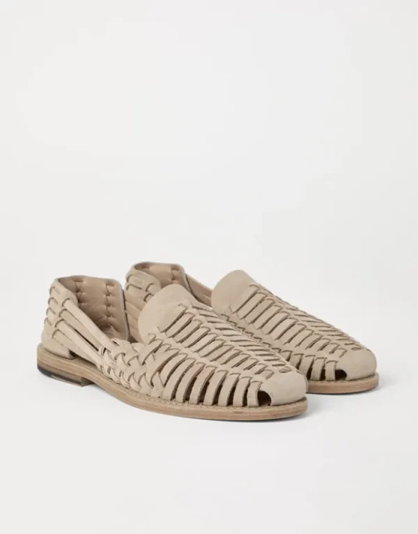 Brunello Cucinelli Sandalen aus geflochtenem Veloursleder | Herren Pantoletten & Flipflops