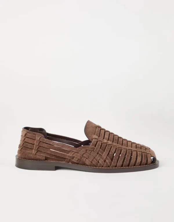 Brunello Cucinelli Sandalen aus geflochtenem Veloursleder | Herren Pantoletten & Flipflops