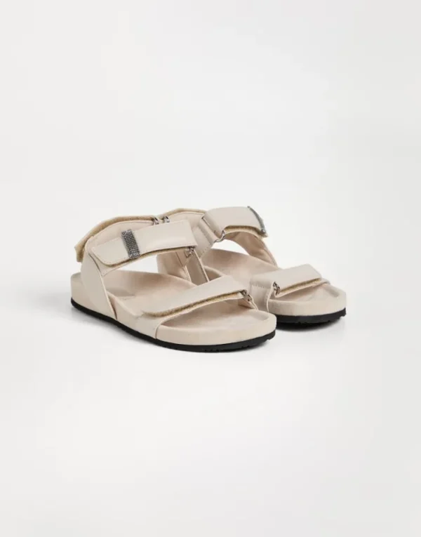 Brunello Cucinelli Sandalen aus Kalbs- und Veloursleder mit Monili | Kinder Schuhe