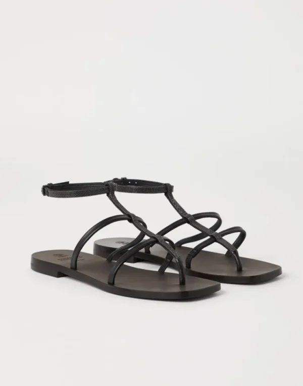 Brunello Cucinelli Sandalen aus Nappaleder mit Precious Strap | Damen Sandalen | Event-dressing