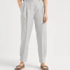 Brunello Cucinelli Sartorial Baggy-Hose aus gestreiftem Twill in Baumwolle und Leinen | Damen Hosen