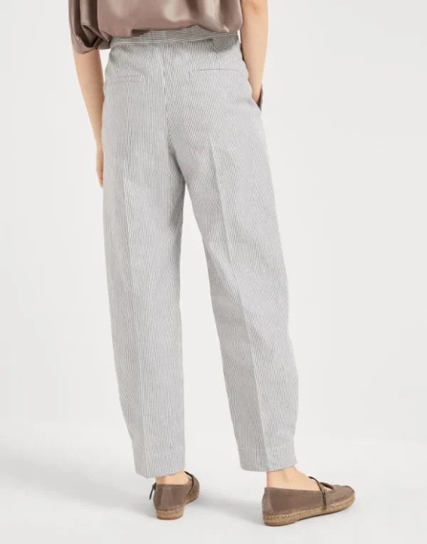 Brunello Cucinelli Sartorial Baggy-Hose aus gestreiftem Twill in Baumwolle und Leinen | Damen Hosen