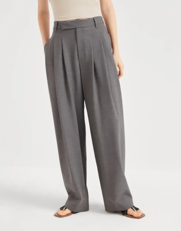 Brunello Cucinelli Sartorial Baggy-Hose aus Tropical Luxury-Wolle mit Monili | Damen Hosen