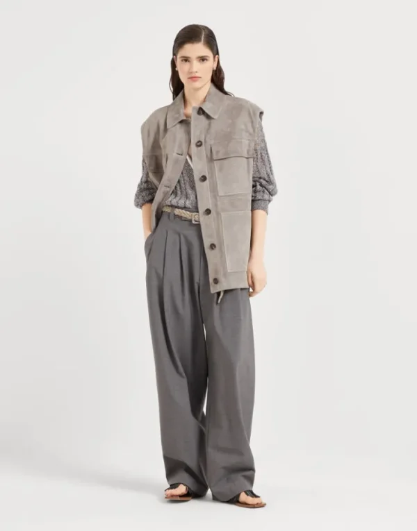 Brunello Cucinelli Sartorial Baggy-Hose aus Tropical Luxury-Wolle mit Monili | Damen Hosen