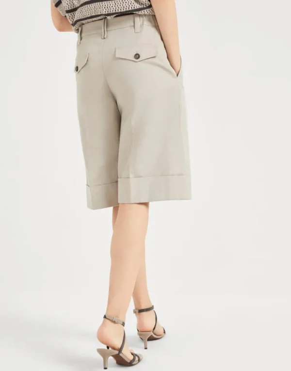 Brunello Cucinelli Sartorial Long-Bermuda aus Baumwollcover und Leinen mit Monili | Damen Hosen