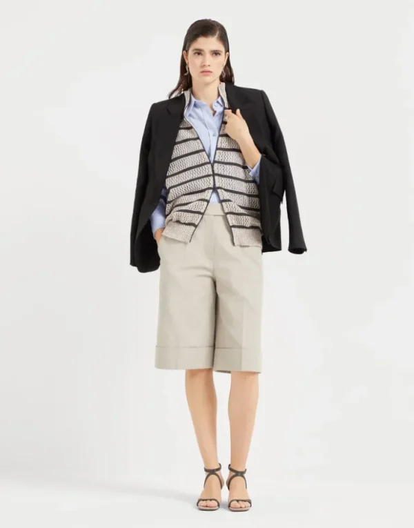 Brunello Cucinelli Sartorial Long-Bermuda aus Baumwollcover und Leinen mit Monili | Damen Hosen