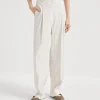 Brunello Cucinelli Sartorial Relaxed-Hose aus Nadelstreifen-Twill in Comfort-Leinen- und Baumwolle | Damen Hosen