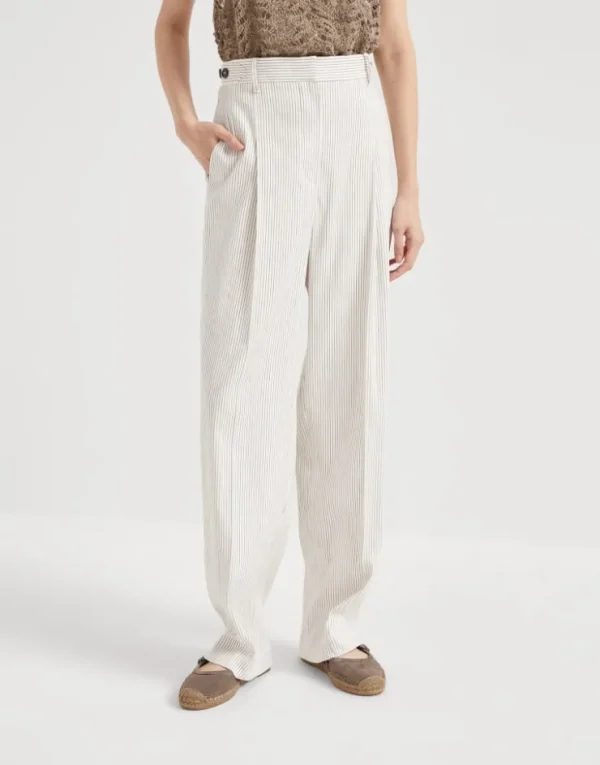 Brunello Cucinelli Sartorial Relaxed-Hose aus Nadelstreifen-Twill in Comfort-Leinen- und Baumwolle | Damen Hosen