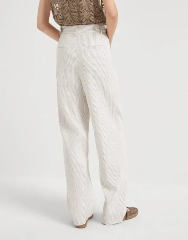 Brunello Cucinelli Sartorial Relaxed-Hose aus Nadelstreifen-Twill in Comfort-Leinen- und Baumwolle | Damen Hosen