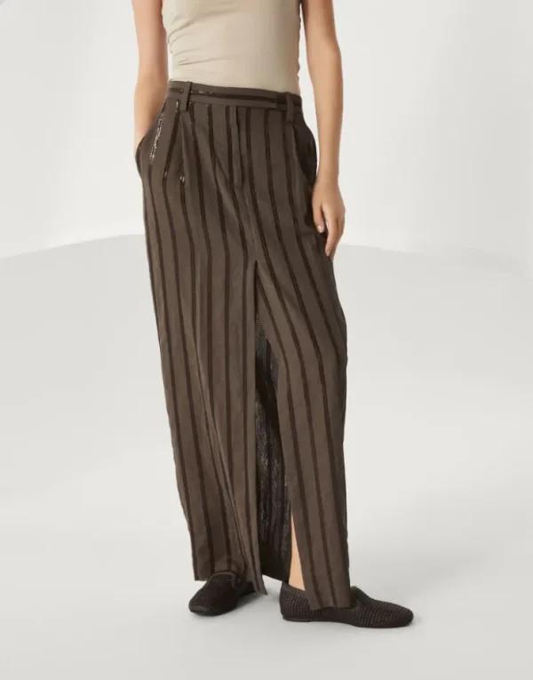 Brunello Cucinelli Sartorial-Rock aus Baumwollorganza mit Dazzling Stripe Embroidery | Damen Röcke | Event-dressing