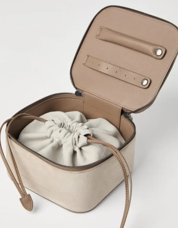 Brunello Cucinelli Schmuckbehälter aus Veloursleder mit Shiny Zipper Pull | Damen Kleinleder