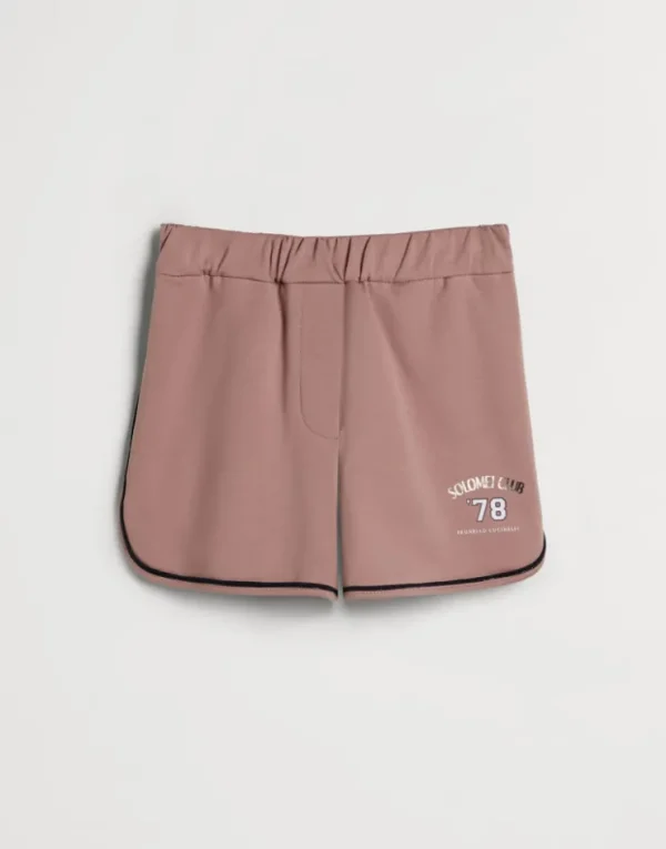 Brunello Cucinelli Shorts aus leichtem Baumwollsweat mit Stretch, Print und Monili | Kinder Travelwear