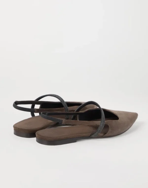 Brunello Cucinelli Slingback-Flats aus Veloursleder mit Shiny Strap | Damen Sandalen