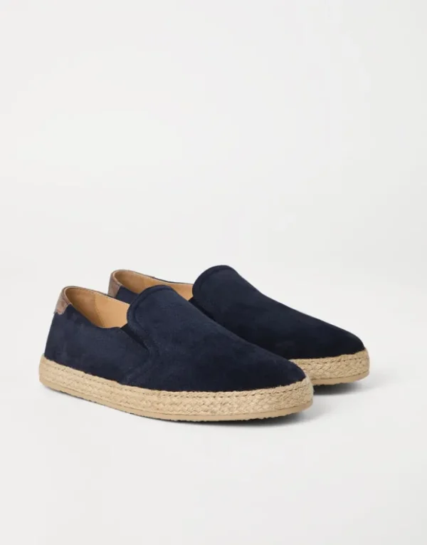 Brunello Cucinelli Slip-Ons aus gewaschenem Veloursleder mit Besatz aus Kordel | Herren Mokassins