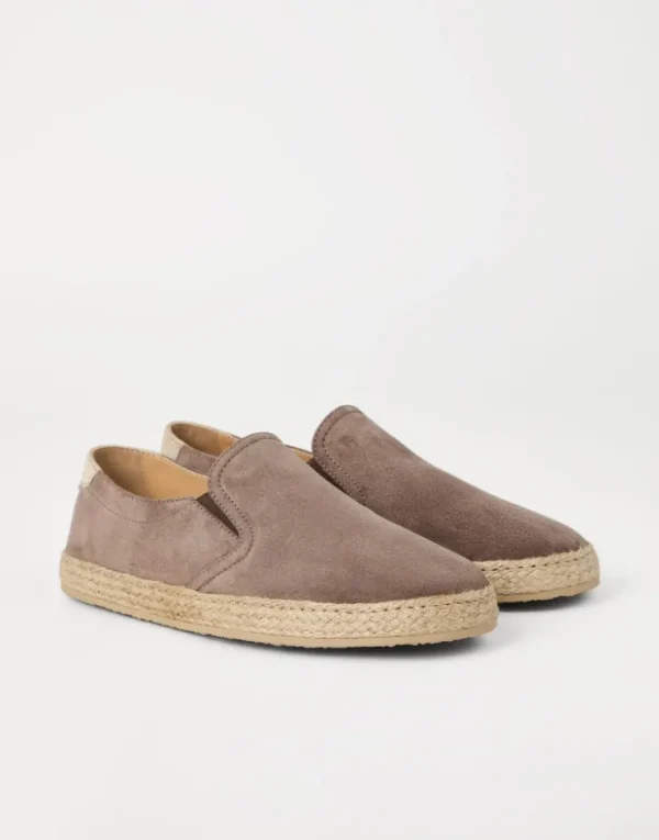 Brunello Cucinelli Slip-Ons aus gewaschenem Veloursleder mit Besatz aus Kordel | Herren Mokassins