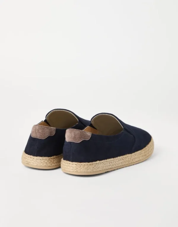 Brunello Cucinelli Slip-Ons aus gewaschenem Veloursleder mit Besatz aus Kordel | Herren Mokassins